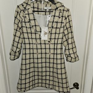Likely Emerson Plaid Tweed Mini Blazer Cream Print Coatdress size 6 NWT